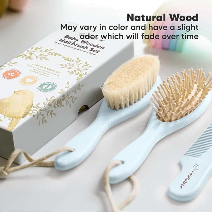 KeaBabies Baby Hair Brush and Baby Comb Set & Baby Washcloths - Wooden Baby Brush with Soft Goat Bristle - Bamboo Viscose Baby Towels and Washcloths