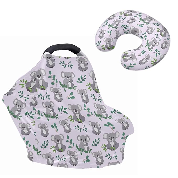 Koala Carseat Canopy for Babies Fits Most Strollers & Baby Car Seats Soft Stretchy Safely Breastfeeding Pillow Cover Baby Essentials Eucalyptus Leaves