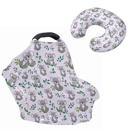 Koala Carseat Canopy for Babies Fits Most Strollers & Baby Car Seats Soft Stretchy Safely Breastfeeding Pillow Cover Baby Essentials Eucalyptus Leaves