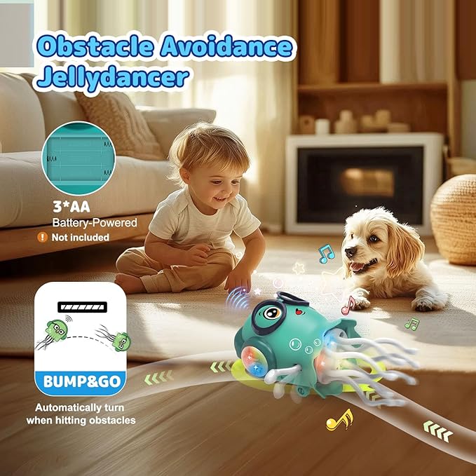 Dancing Jellyfish Electronic Musical Crawling Toy for Babies and Toddlers, Interactive Light-up Tummy Time Toy, Ages 3-8 Years