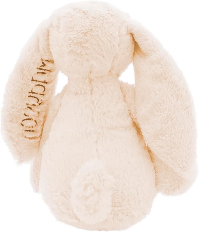 Personalized Super Soft Plush Bunny - Stuffed Animal Toy for Kids - Custom Gift with Embroidered Name on Ear for Easter, (Cream, Medium)