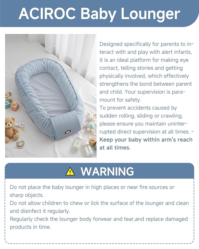 Baby Lounger, Adjustable Baby Lounger for Newborn 0-24 Months, Breathable & Soft Infant Lounger,Tummy Time Lounger for Home and Travel,Baby Girls & Boys Babies Stuff, Mother's Day Gift for Her, Blue