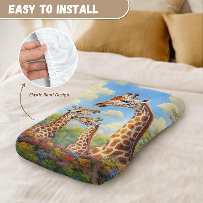 Giraffe Family Baby Lounger Cover for Boys, Newborn Snuggle Me Lounger Covers, Removable Nest Slipcover Soft Comfortable 31.5'' x 21.3''