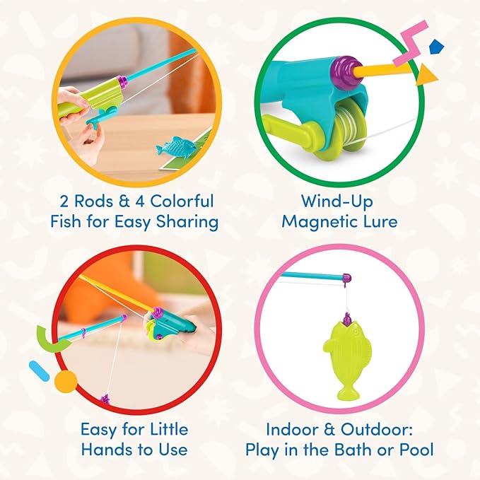 Battat – Play Rod & Reel – Wind – Up Magnetic Lure – 2 Rods & 4 Colorful Fish – Beach & Water Toys – 3+ Years– Magnetic Fishing Set