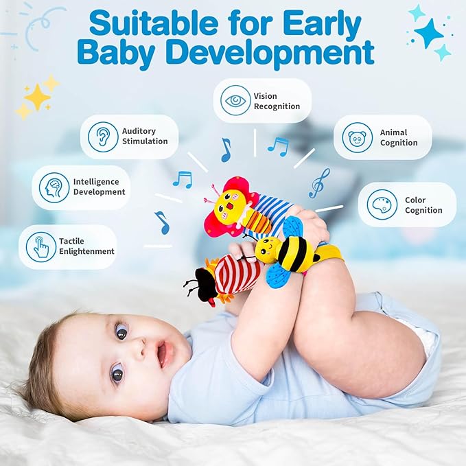Baby Rattles Toys for 0-6 Months - Infant Toys 0-3 Month Old Baby Boy Girl Gifts Set with Teething and Wrist Socks Rattle Infant Newborn Sensory Toy Easter Basket Stuffers