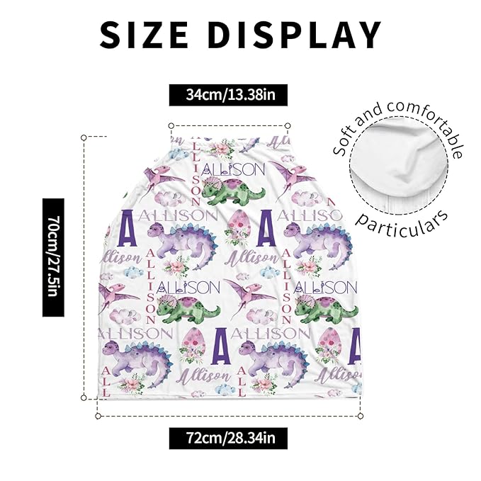 Personalized Baby Car Seat Cover Stroller Canopy: Custom Name Newborn Baby Boy Girl Elastic Dinosaur Nursing Cover for Moms First Birthday Gift Purple(one Size)