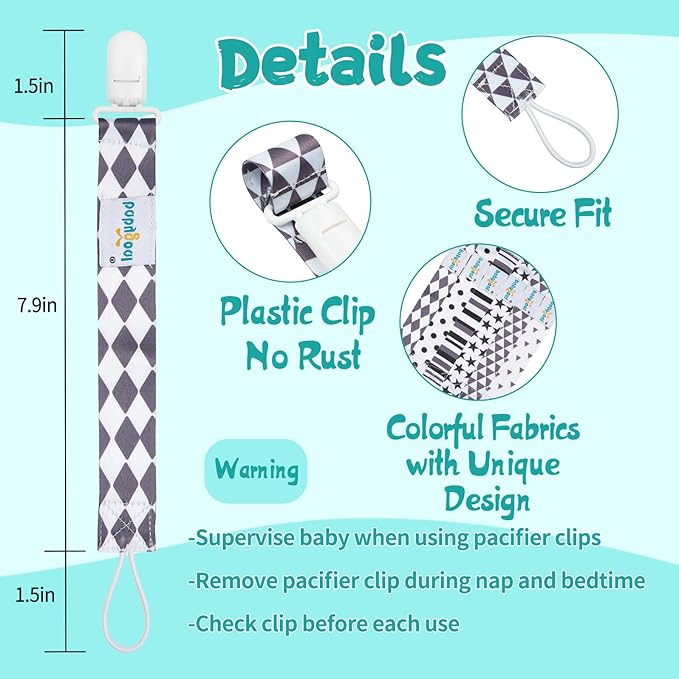 babygoal Neutral Pacifier Clips, 6 Pack Binky Paci Holder Clips Leashes Fits for Most Baby Pacifiers and Binkies
