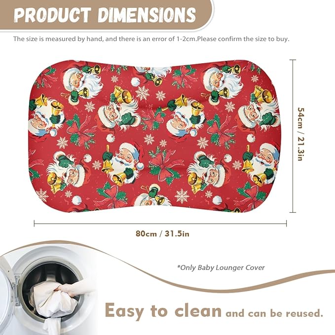 Santa Claus Baby Lounger Replacement Cover Christmas Newborn Lounger Cover for 0-12 Months Breathable & Portable Infant Lounger Case for Girls