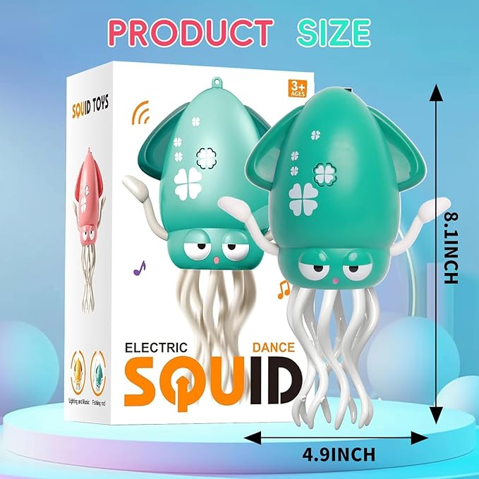DYALE Dancing Squid Toy,Tummy Time Toy,Dancing Music Baby Toys for Ages 3 and Up for Kids,Green