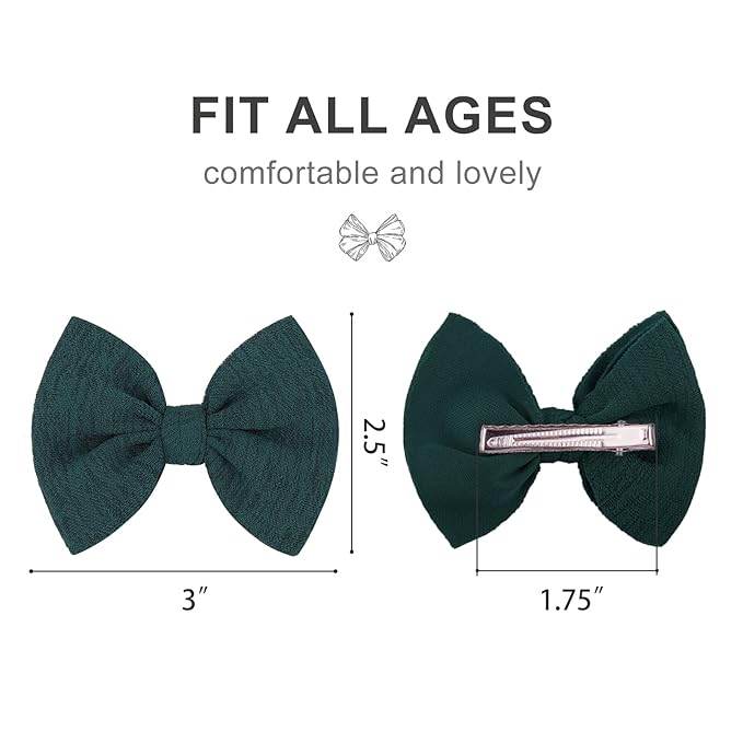Baby Girls Hair 3'' Bows Clips Set Handmade Bow Hair Clips Hair Accessories Alligator Clip for Babies Infant Toddlers Little Kids 6 PCS Navy Blue Dark Green Gray