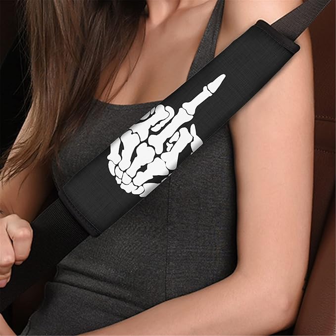 Biyejit Skeleton Shows Middle Finger Print Universal Car Seat Belt Pads Cover Shoulder Strap Covers for Car & Bag 2 Packs