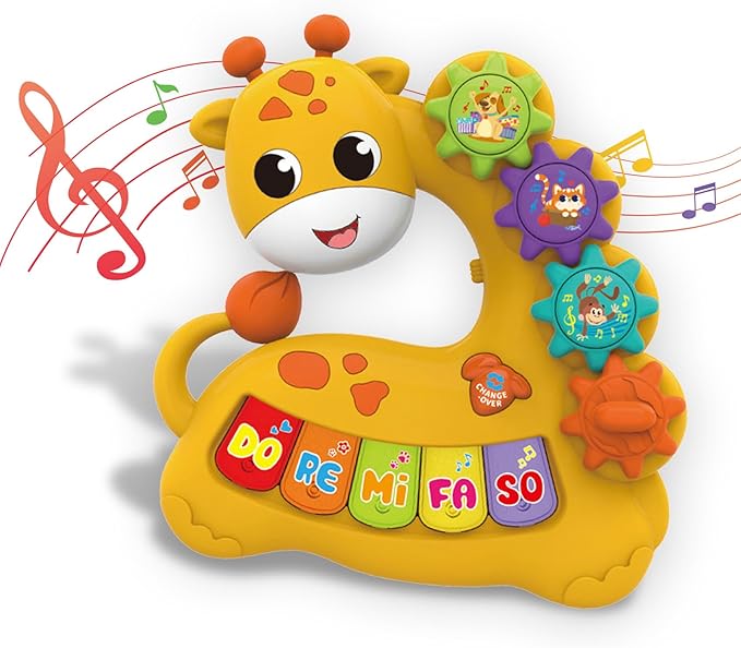 Baby Musical Piano Toys for Toddler 3 4 5, Busy Board with Music & Light, Birthday Toy for Infant Toddler 3 Years and Older Boy Girl Gifts (Yellow-Giraffe)