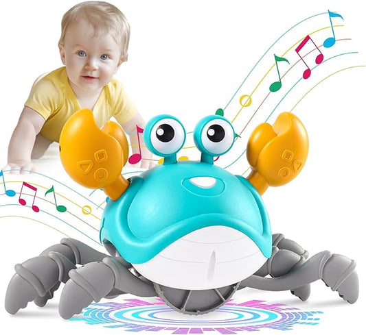 Gigilli Crawling Crab Baby Toys, Tummy Time Baby Toys 6-12-18 Month, Infant Learning Crawl Walking Dancing Crab with Music&Speed Control for 3 4 5 6+ Boys Girls Year Easter Birthday 1 2 3 Gifts