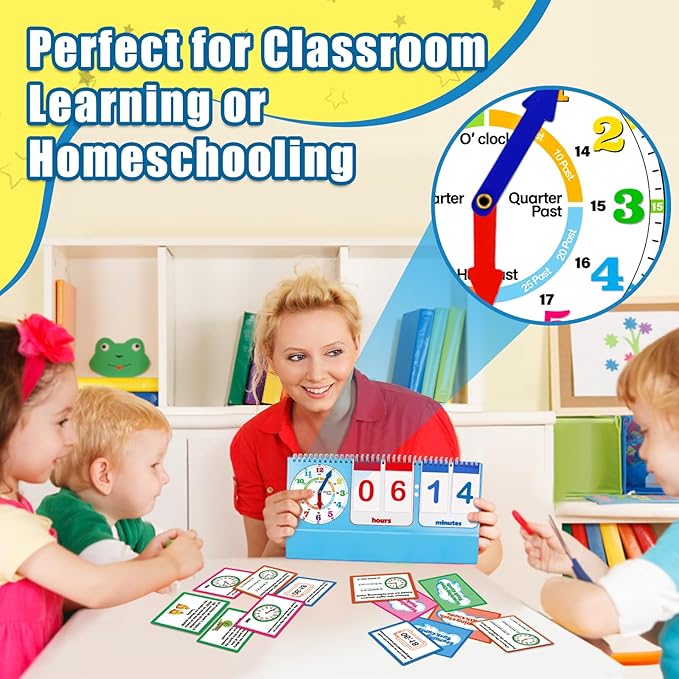Torlam Learning Clock Flip Chart Colorful Analog & Digital Telling Time Teaching Clock for Kids, Math Manipulatives 1st 2nd Grade Homeschool Supplies Kindergarten Preschool Learning Activities Games