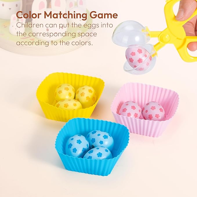 Woodtoe Easter Toys for Toddlers, Magnetic Easter Eggs, Picking Easter Bunny Toy, Montessori Toys for 3 4 5 6 Year Old, Wooden Sensory Color Sorting Toys, Spring Easter Basket Stuffers Gifts for Kids
