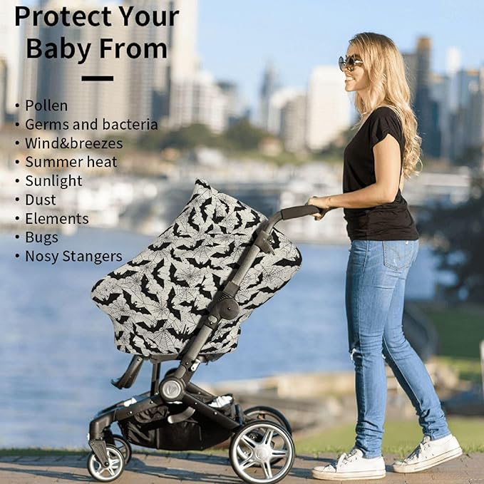 Black Bat Baby Car Seat Covers Carseat Canopy Soft Infant Stroller Cover Nursing Breastfeeding Covers for Girls Boys Newborn