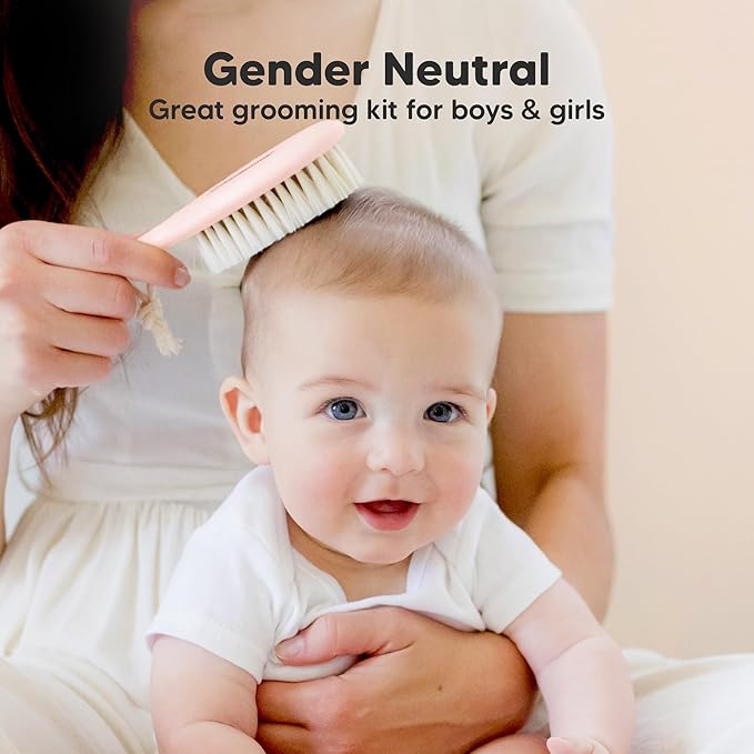 Wooden Baby Hair Brush for Toddler Girls, Boys - Cradle Cap Brush for Babies, Soft Goat Bristles, Perfect Gentle Scalp Newborn Comb for Infant, Girls, Boys, Bath Essentials(Blush, Regular)