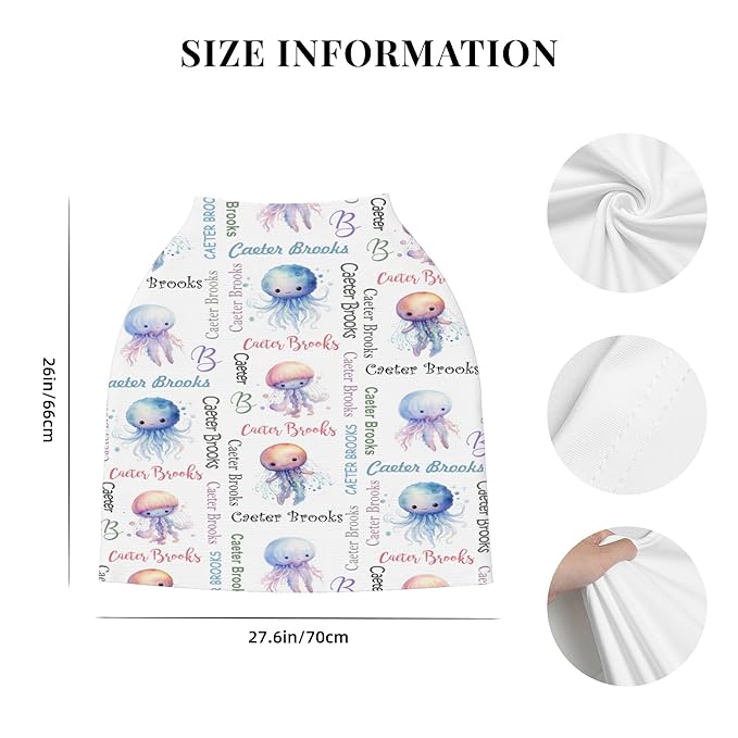Personalized Baby Car Seat Cover with Name Stroller Canopy Custom Jellyfish Carseat Cover Newborn Baby Boy Girl Nursing Cover for Moms First Birthday Gift