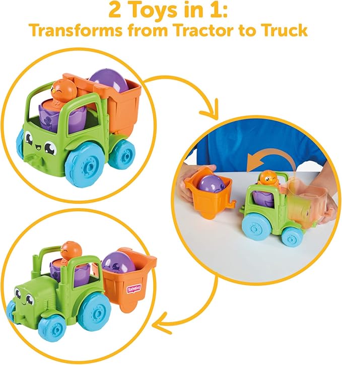 Toomies E73219C Tomy Hide and Squeak 2 in 1 Transforming Tractor, Push-Along Egg Character, Educational Shape Sorter with Colours and Sound, Toy for Baby Boys & Girls Aged 1, 2 & 3 Years Old