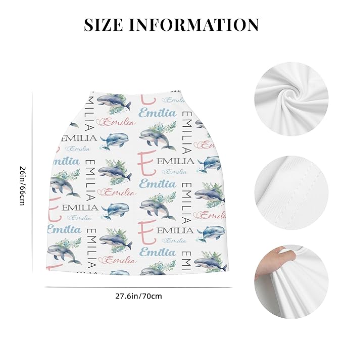 Personalized Baby Car Seat Cover with Name Stroller Canopy Custom Whale Carseat Cover Newborn Baby Boy Girl Nursing Cover for Moms First Birthday Gift