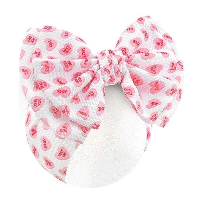 YanJie 7'' Valentines Hair Bow for Baby Girls Love Heart Double Layered Headbands Valentine Hair Accessories for Infants Pink Headband Cute Bowknot Barrettes Hearts Outfit