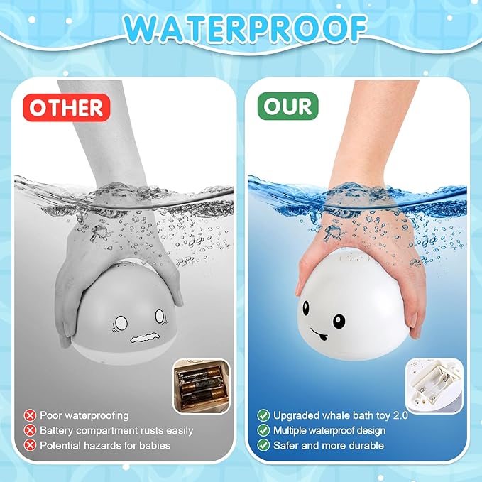 Whale Bath Toy Sprinkler, Baby Easter Basket Stuffers, Light Up Bath Toys for Kids Ages 1-3 Babies 6-12-18 Months, 1 2 3 Year Old Boys Girls Easter Toddler Birthday Gifts, Bathtub Pool Water Table Toy