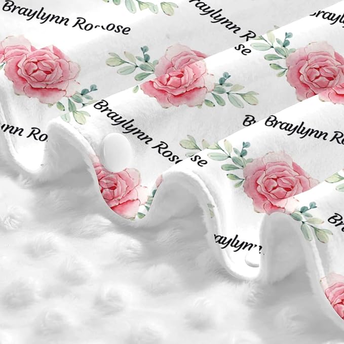 Personalized Flower Pink Rose Baby Infant Car Seats Canopy for Babies with Name, Custom Multi-use Blankets for Baby Girls, Peekaboo Minky Nursing Breastfeeding Stroller Cover Canopies for Newborn