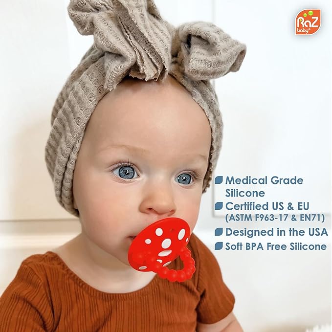 RaZbaby Teether Bundle - 1 RaZberry Teether with 2 Chompy Teethers - Perfect Combination of Teething Relief for 3M+ Infants
