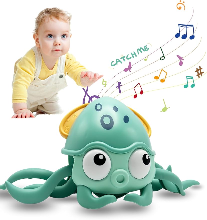 Crawling Octopus Baby Toys, 2024 New Infant Tummy Time Toys with Music Led Light,USB Rechargeable,Babies Walking Musical Toy Fun Moving Toy for Toddler Boy Girl Gifts, Green