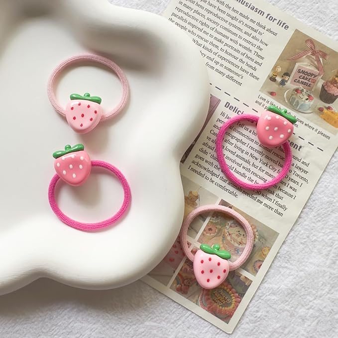 Strawberry Snap Clips Baby Girls Fruit Hair Bow Clips Strawberry Hair Ring Tie BBW24 (Set-D)