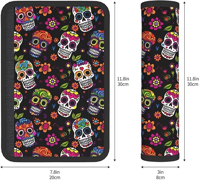 Sugar Skulls Flowers Seat Belt Cover Fits Cars Trucks SUV Sedans Sweat Absorption Car Seatbelt Strap Cover, Auto Interior Accessories Protecto