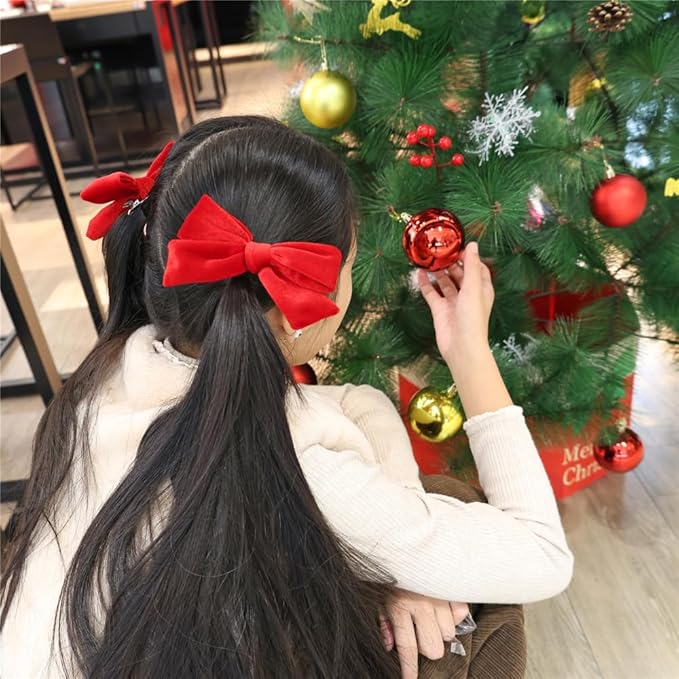 Vintage Velvet Bow Hair Clips for Baby Girl Kids Women Fall Velvet Christmas Hair Bows Barrettes Accessories (2 pcs 002 Red)