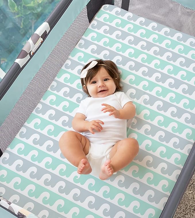 100% Organic Cotton Fitted Sheets Fit and are Compatible with Graco Pack n Play, Babyletto, Pamo Babe, Hiccapop, Dream on Me, Evenflo, Baby Trend Portable/Mini Crib/Playards. 2 Pk