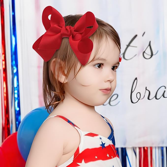 Baby Girl Bows 4th of July Accessories Hair Clips for Girls Patriotic Hair Bow Red Headband Ribbon Bowknot Alligator School Kids Girls Cheer Bow Red Favor Gift
