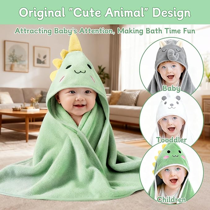 14 PCS Baby Towels, 3 PCS Soft Hooded Baby Towels & 11 PCS Washcloths, Baby Bath Towels for Newborns, Infants & Toddlers, Ultra Absorbent, Cute Baby Towel Gift for Boys & Girls