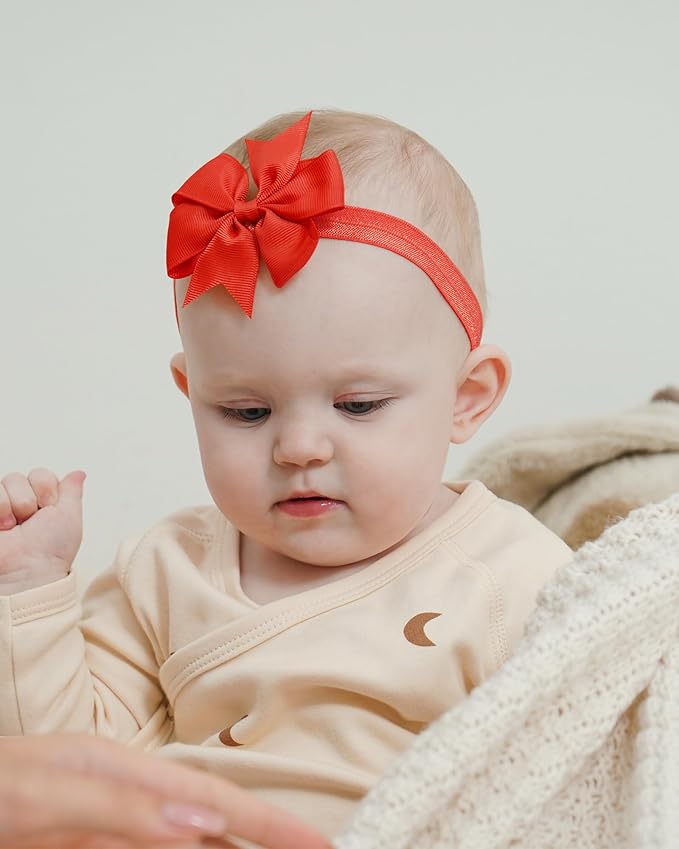 jollybows 40pcs Baby Girls Grosgrain Ribbon Hair Bows Headbands 3" Hair Band Hair Accessories for Infants Newborn Toddler (3- Natural Multi-colored)