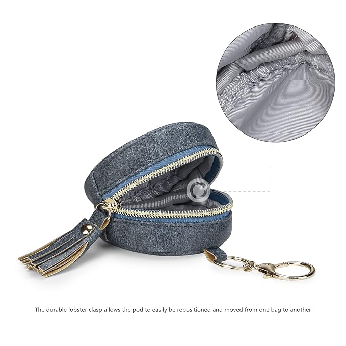 MOMIGO Pacifier Case Bag - Leather Pacifier Holder with Clip for Diaper Bag Stroller Purse Charm, Holds 2 Pacifiers Outdoor Travel (Weave Blue)
