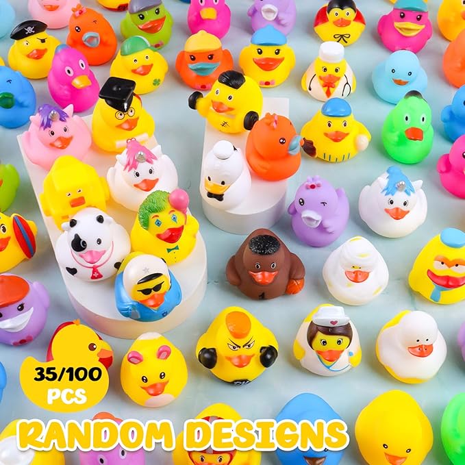 100Pcs Rubber Ducks in Bulk for Jeeps, Bath Toys Party Favors – Cute Mini Ducks with Unique Designs, Floating Toys for Kids, Pool, Car Decoration, Easter Gifts