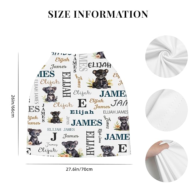 Personalized Car Seat Covers for Babies with Name – Multi-use Breastfeeding Cover Custom Panther Carseat Canopy Cover, Infant Stroller Covers for Boys and Girls