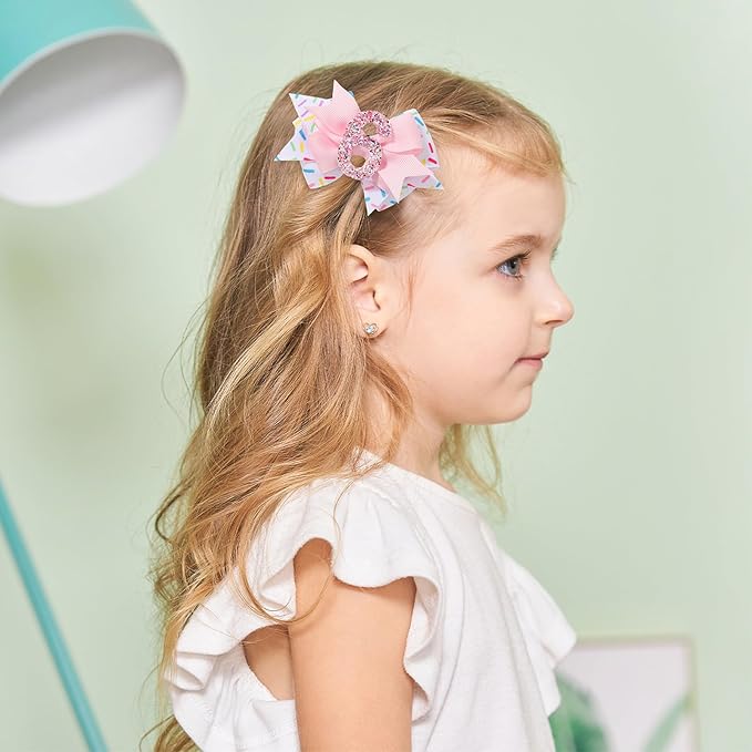 Birthday Hair Bow Hair Clips for Girls 1 2 3 4 5 6 Years, Baby Girl Accessories Bow Birthday Decorations, Pink Baby Girls Ice Cream Hair Bows Clips for 6th