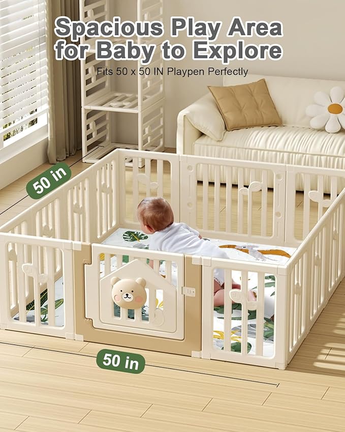 TINYHARBO Premium Foam Baby Play Mat 50x50 – Removable & Machine Washable Cover, Extra Thick Padding Playpen Mat, Non-Slip Crawling Mat, Easy to Clean for Infants, Toddlers & Babies