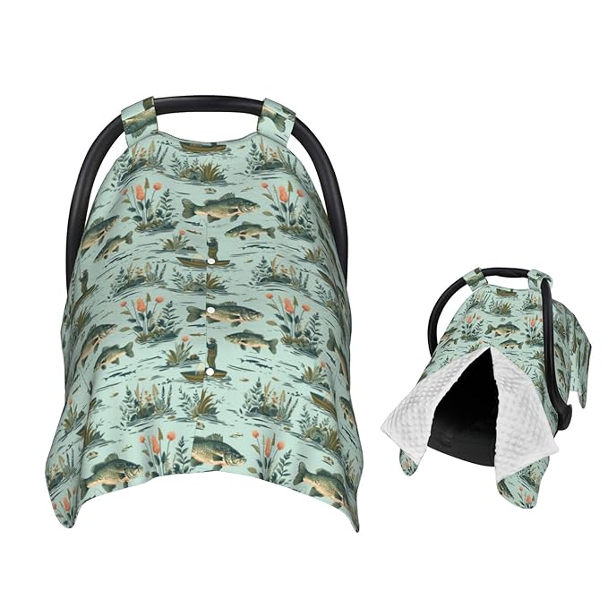 Fisher and Bass Fishes Baby Car Seat Canopy Nursing Cover for Newborn Car Seat Breastfeeding Covers Blanket Newborn Shower Gift