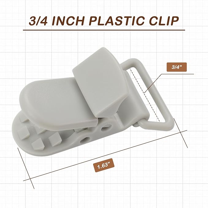 10-Pack Pacifier Clip Replacement Ends - BPA-Free Plastic Fasteners for DIY Baby Crafts, Sewing Bibs & Blankets Straps (3/4 Inch, Gray)