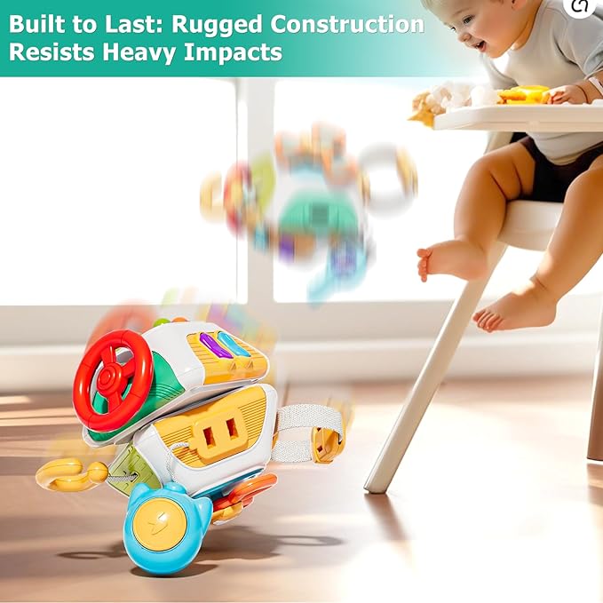 Montessori Busy Board & Activity Cube, Sensory Travel Toys for Toddlers 1-3, Baby Toys 6-12-18 Months, Educational Learning Gifts for Boys & Girls (First Edition)