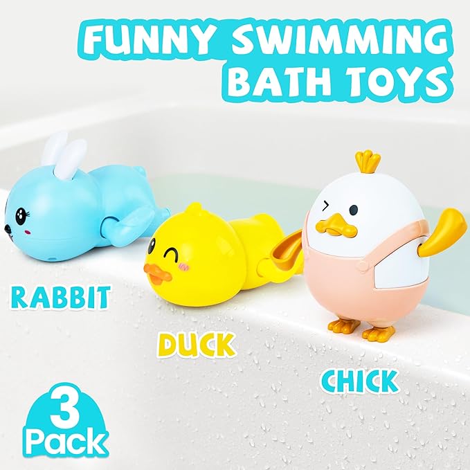 Easter Basket Stuffers - Easter Gifts for Kids - Set of 3 Wind Up Bath Toys - Easter Egg Fillers - Floating Pool Toys - Baby Bathtub Water Toys for Toddlers Newborn Infant Girls Boys 1 2 3 Year Old