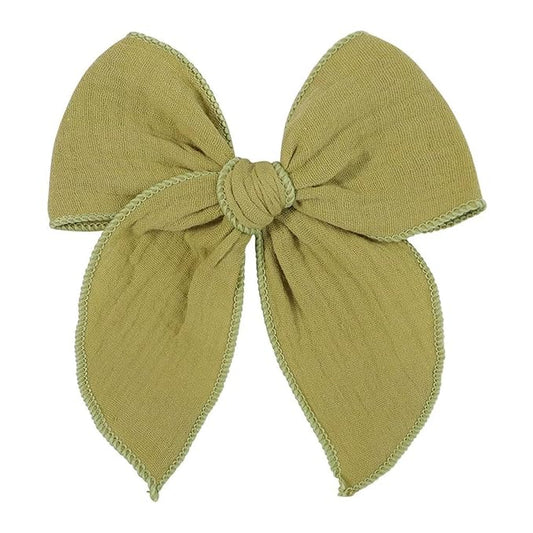 5.5 Inch Olive Green Fable Hair Bow: Handmade Linen Cotton Hair Clip for Girls - 1 PCS