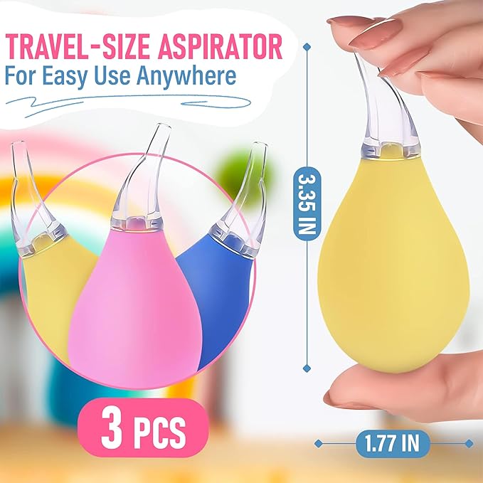 3 Pcs Nose Bulb Syringe for Baby - 3.35" Mucus Suction for Babies, Baby Bulb Syringe for Infant, Odor-Free PVC and Silicone Nasal Suction for Babies - Easy to Use Infant Nose Sucker for Toddler