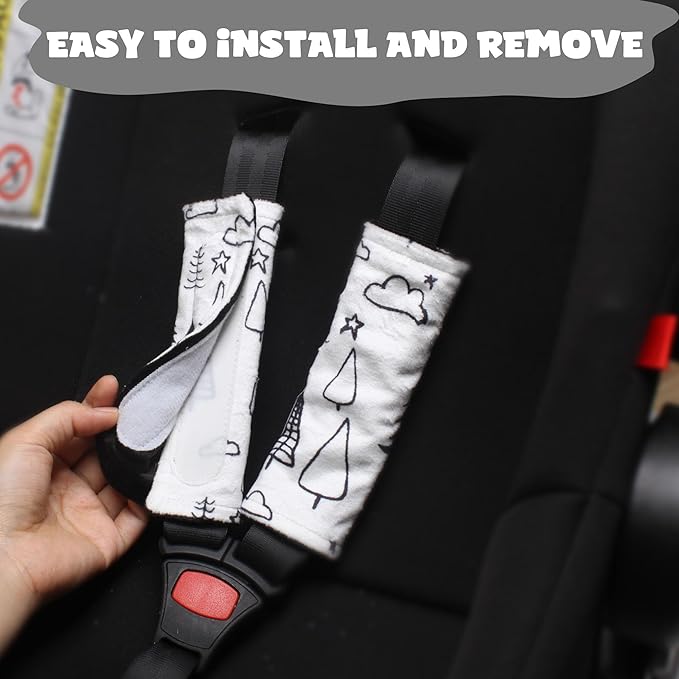 Car Seat Strap Covers for Babies Soft Car Seat Belt Covers, Mink Car Seat Straps Shoulder Pads for Boys and Girls, Black
