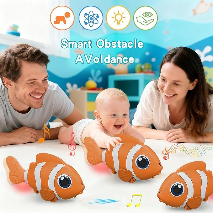 Gzsbaby Musical Baby Toy -Crawling Toy Sensory Tummy Time Toys for Boy Girl, Light-up Walking Dancing Moving Toys Learning Development Infant Toddler Birthday Gifts (Orange)
