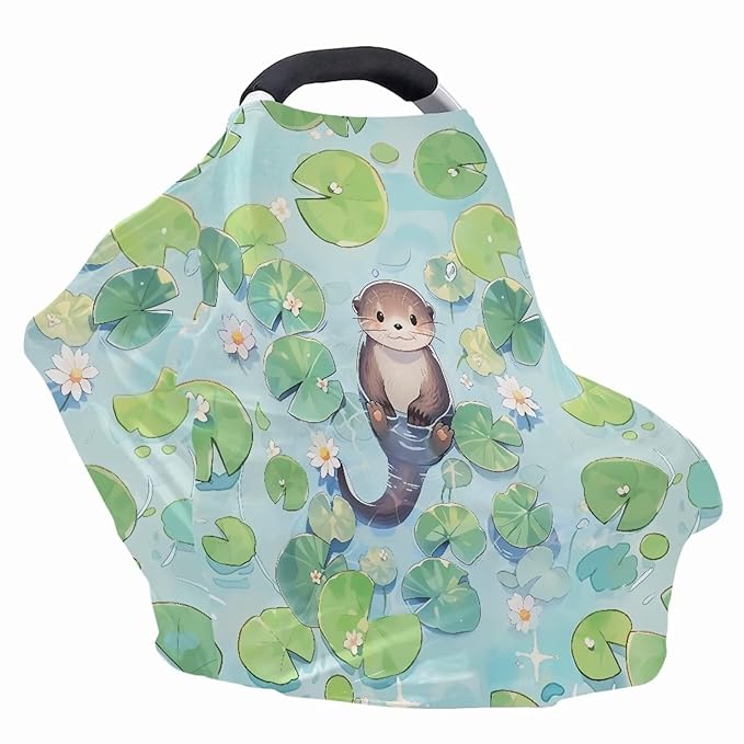Biyejit Sea Otter Breathable Nursing Cover Up and Car Seat Cover for Babies Simka Rose - Breastfeeding Cover for Baby Boy & Girl - Adjustable Stretchy Infant Carseat Canopy Carrier Cover